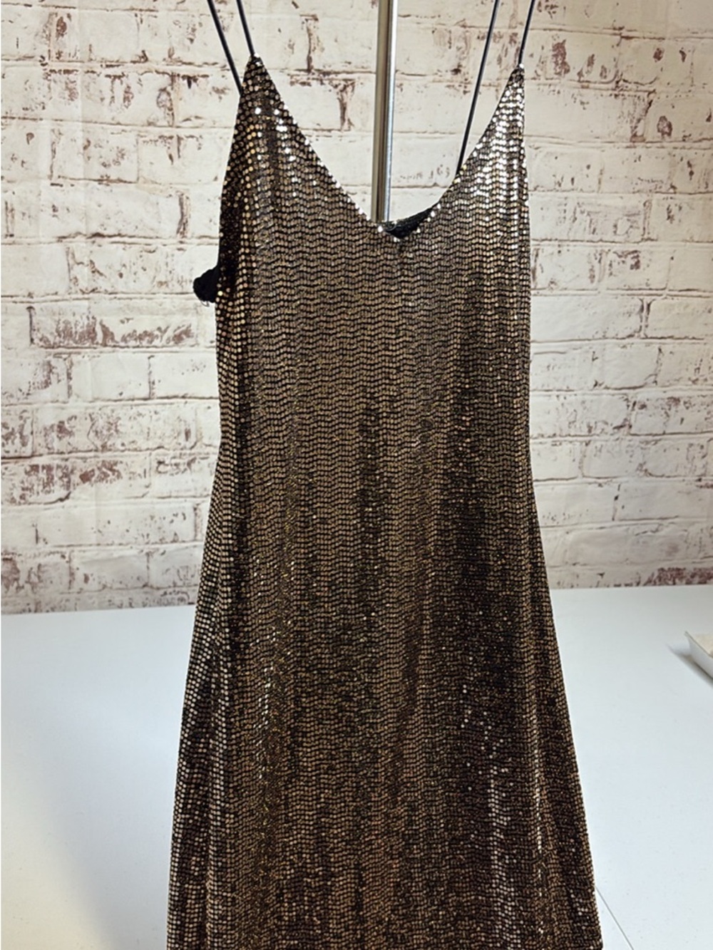 Mind Code Bronze Sequin Strapless Slip Dress